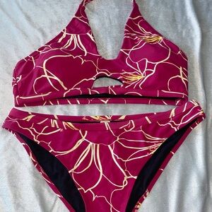 Cupshe Magenta Floral Cutout Two-Piece Bikini